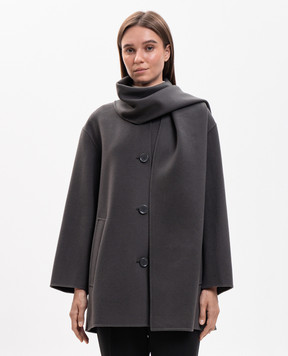 Max Mara ALICIA gray wool coat with scarf SMMALICIA