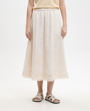 Max Mara Weekend GERGO ivory linen skirt with embroidery WKDGERGO