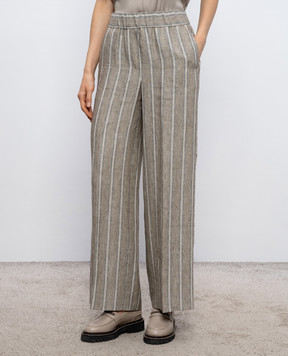 Peserico Brown striped linen pants P0412402646