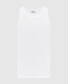 Brunello Cucinelli White ribbed top with monil chain M0TC8FX230