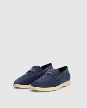 Stefano Ricci Blue suede loafers with textured logo UC62G2466SDP