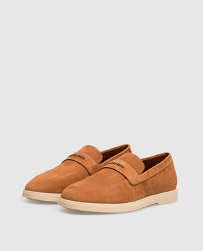 Stefano Ricci Brown nubuck loafers with textured logo UC62G2451SNS