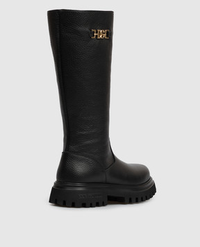 Dolce&Gabbana Children's black leather boots with fur D11435A07223136