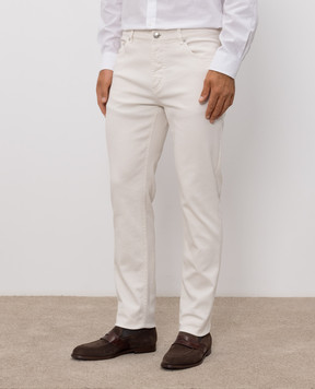 Brunello Cucinelli Ivory jeans with logo patch M277PD3210