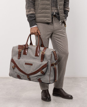 Brunello Cucinelli Grey wool and cashmere travel bag with logo patch MBPABU443