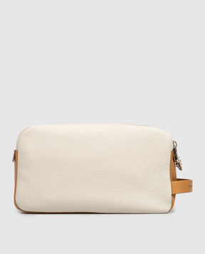 Brunello Cucinelli Beige leather toiletry bag with logo print MWATBU334