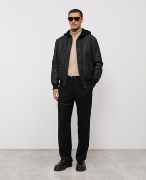 Cashmere&Whiskey Black cropped sheepskin coat with hood DF901