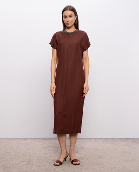 Brunello Cucinelli Brown dress with linen MH126AHB51
