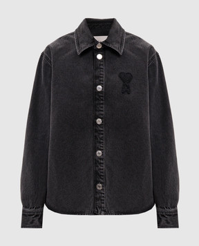 Ami Paris Black denim shirt with logo patch UJK897DE0124