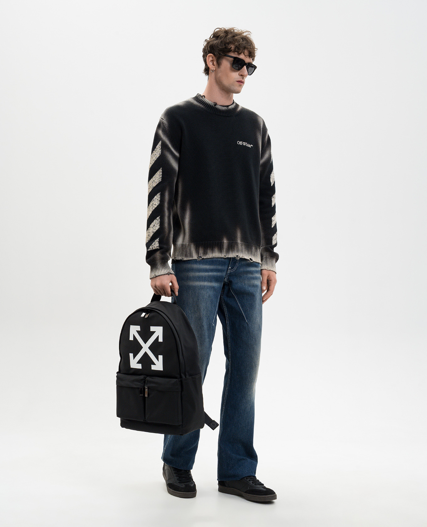 Diag print distressed blue jeans Off-White 2