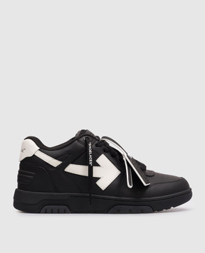Off-White Out Of Office black leather sneakers with logo OMIA189C99LEA019