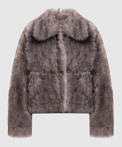 Gray sheepskin coat with turn-down collar