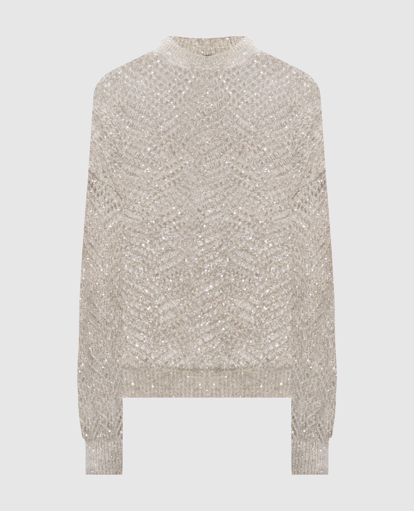 Gray openwork sweater with wool and sequins