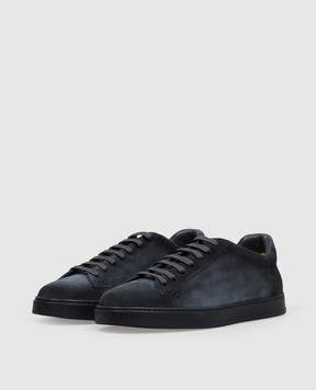 Doucal's Blue suede sneakers with textured logo DU3552SPENUF260