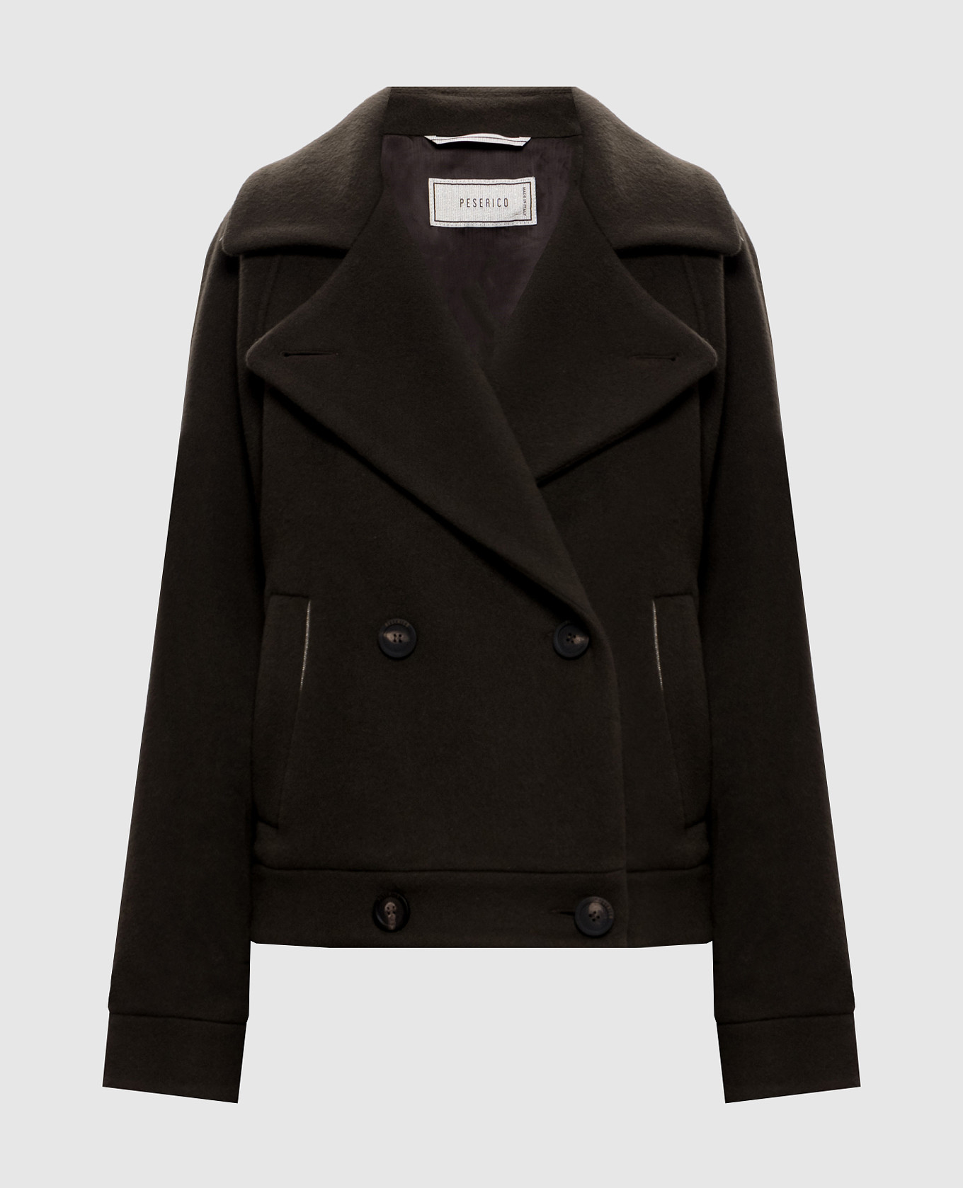 Brown cropped double-breasted coat with wool and cashmere
