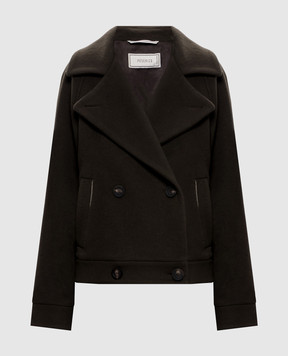 Peserico Brown cropped double-breasted coat with wool and cashmere A2108603197