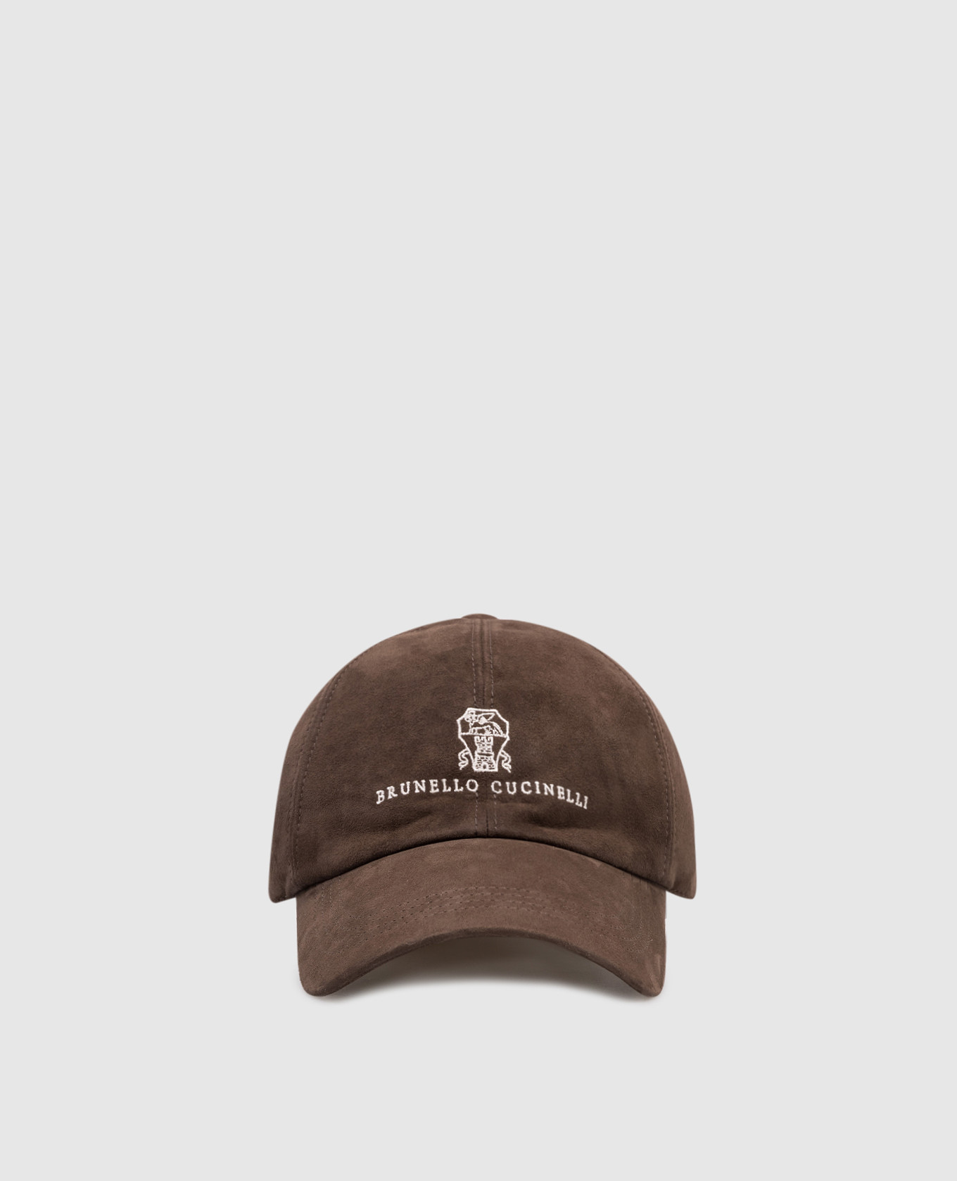 Brown suede cap with logo embroidery