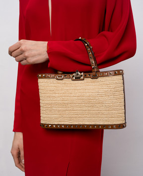 Valentino Beige Rockstud raffia tote bag 8W2B0S20UEN
