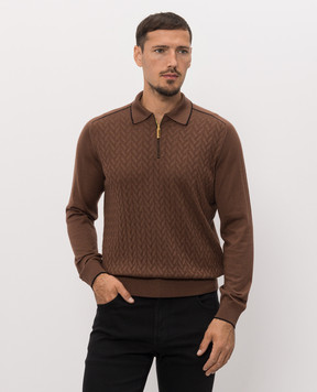 Stefano Ricci Brown cashmere, silk and wool polo shirt K606438P30F26324