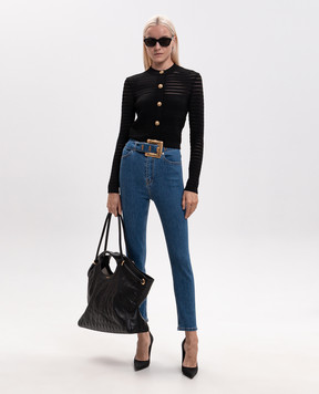 Balmain Blue skinny jeans with logo patch HF1MF075DG08