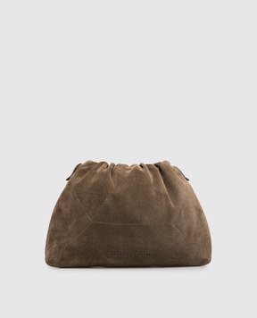 Brunello Cucinelli BC Duo brown suede pouch bag with logo MBDLD2808