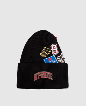 Off-White Black cashmere hat with logo OMLC030F25KNI001