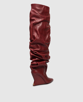 Balmain Burgundy leather over-the-knee boots with drapery FN0TB169LSDX