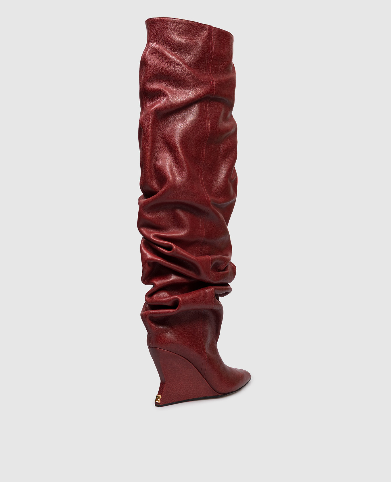 Burgundy leather over-the-knee boots with drapery Balmain 3