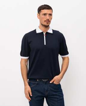 Kiton Blue polo with contrast piping UMK0571