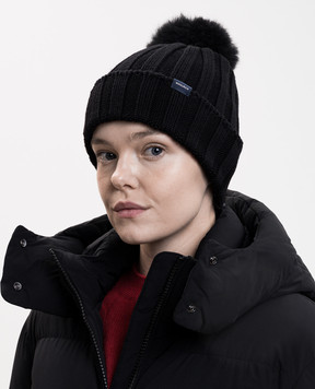 Woolrich Black wool hat with pompom CFWWAC0163FBUF0428
