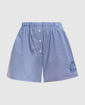 Sporty & Rich NY Crest Blue Striped Shorts SH035712243ST02
