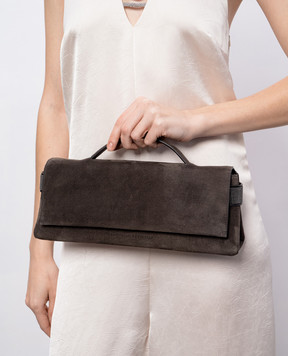 Brunello Cucinelli Brown suede clutch with chain MBDLB2815P
