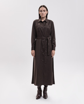 Marco Pescarolo Brown wool and silk shirt dress NIKED5428
