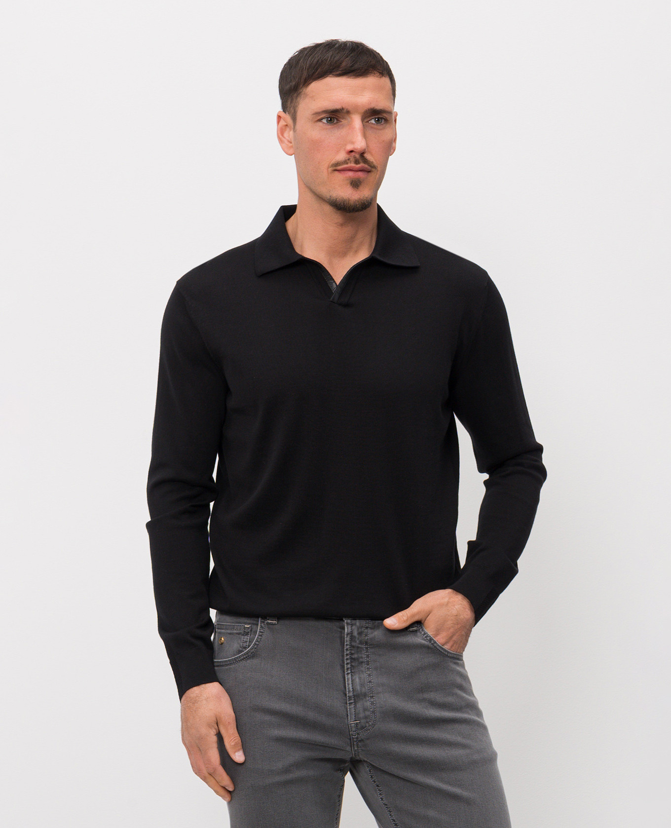 

Black long-sleeved polo shirt with silk Stefano Ricci