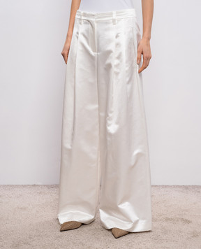 Brunello Cucinelli White silk palazzo with monil chain MH530P9165