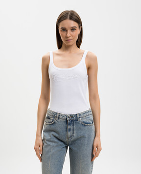 Dolce&Gabbana White ribbed top with logo embroidery F8K97ZGDDL0