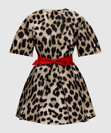 Beige Cocoon mini dress with print