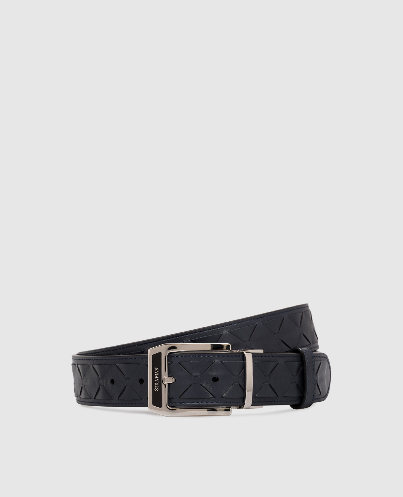 

Blue leather reversible belt with weaving Serapian