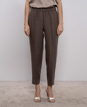 Peserico Brown linen pants with monil chain A0407202606