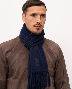 Stefano Ricci Blue cashmere scarf with monogram logo K606040SCIF26305