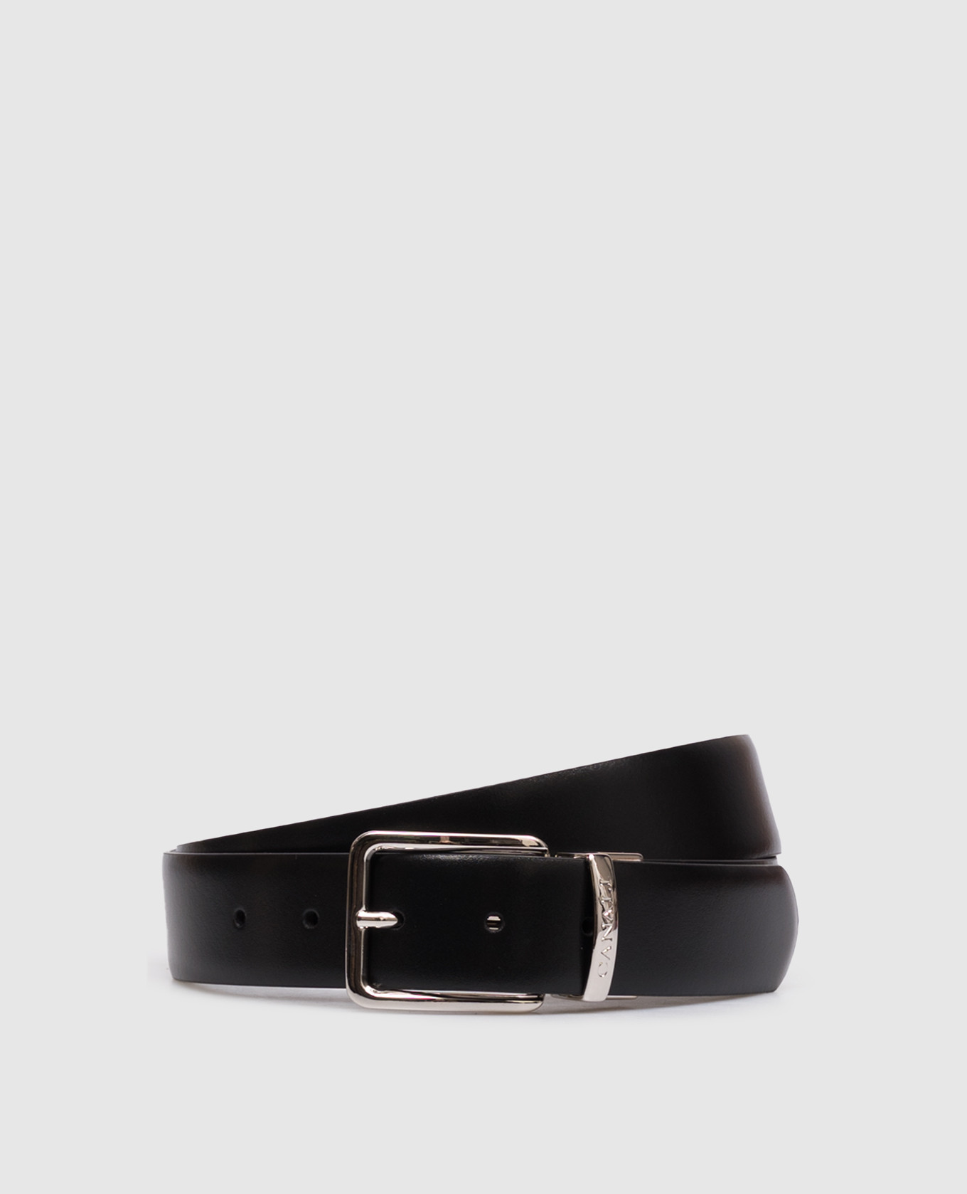 Black leather reversible belt with logo engraving