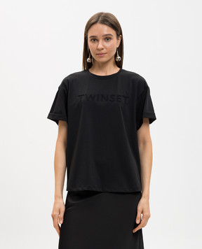 Twinset Black T-shirt with embroidered logo 261LM2NJJ