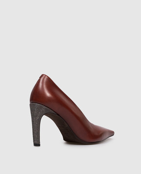 Brunello Cucinelli Brown leather shoes with a monil chain MZSLC3059