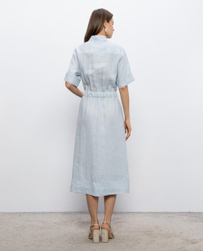 Peserico Blue linen dress with monil chain S0241602647