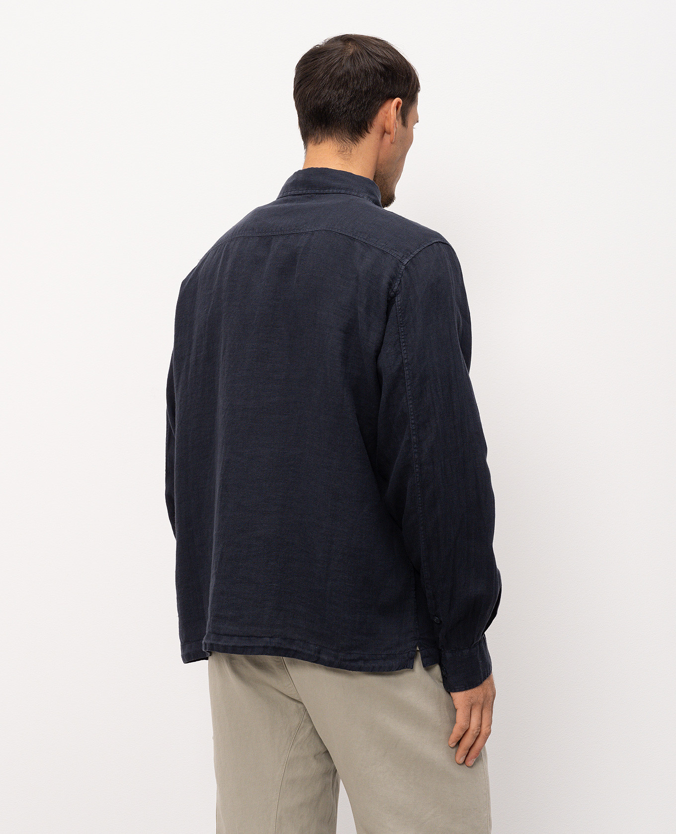 

Blue linen shirt with logo patch C.P. Company