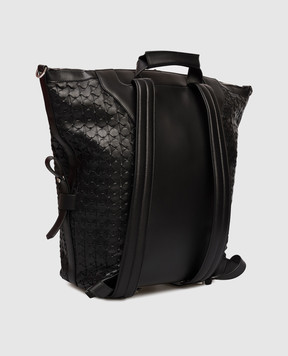 Serapian Black leather backpack with logo SRMOSMLL732730A001