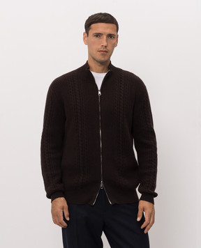 Brett Johnson Brown cashmere cardigan with textured pattern FW26K69LPCHCAC