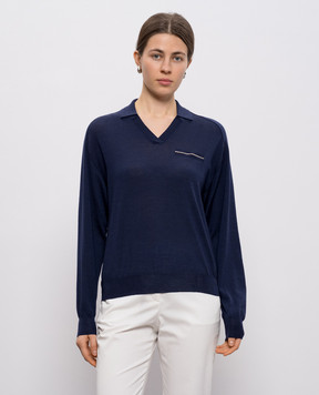 Peserico Blue wool pullover with chain A99062F18K09169