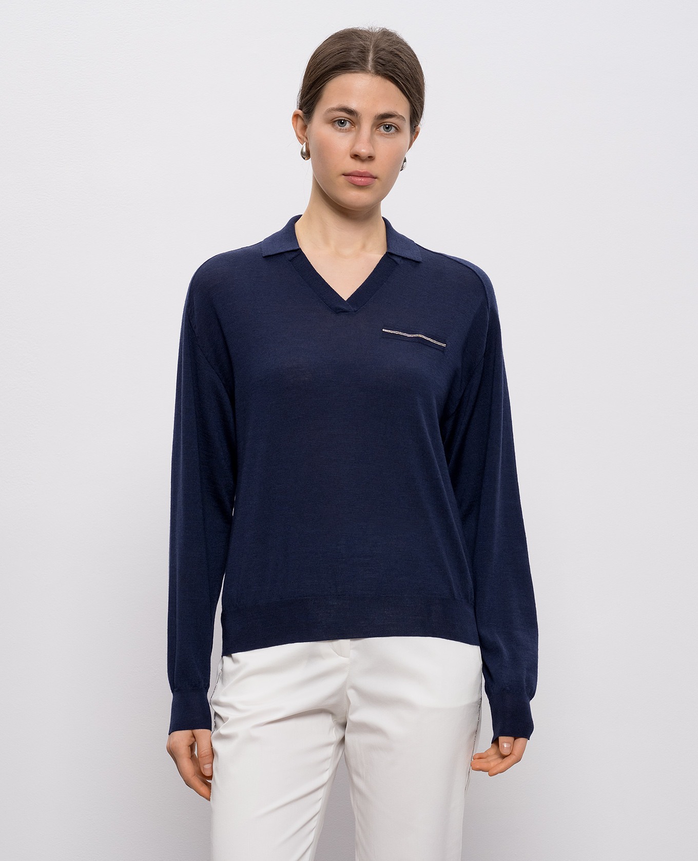 

Blue wool pullover with chain Peserico