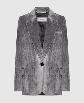 Peserico Gray corduroy jacket with monil chain A0170401597
